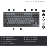 Logitech MX Mechanical Mini, Tastatur hellgrau/dunkelgrau, DE-Layout, taktile Schalter, Logi Bolt, Bluetooth
