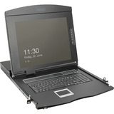 Digitus Modulare HD LCD KVM Konsole mit 19" TFT 16 Port Cat 5, KVM-Switch schwarz, deutsches Tastaturlayout, 16 Port Cat 5 KVM-Switch, Touchpad