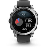 Garmin fēnix E - 47mm, AMOLED, Smartwatch Schwarz/Silber, Silikon-Armband, Edelstahl
