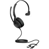 Jabra Evolve2 50, Headset schwarz, Microsoft Teams Version, Bluetooth 5.2, USB-C und USB-A, Mono