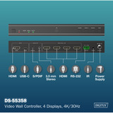 Digitus 4K HDMI Videowand-Controller, 4 Displays, HDMI Splitter schwarz, mit Fernbedienung