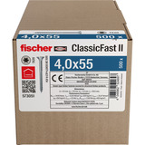 fischer Spanplattenschraube ClassicFast II 4,0x55 Senkkopf TX 500 Stück, mit Teilgewinde, verzinkt