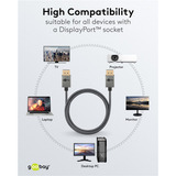 goobay DisplayPort Kabel 2.0/2.1 Slim silber/schwarz, 1 Meter
