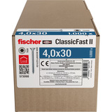 fischer Spanplattenschraube ClassicFast II 4,0x30 Senkkopf TX 1000 Stück, mit Vollgewinde, verzinkt