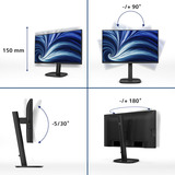 Philips 24B2U3301, LED-Monitor 60.5 cm (23.8 Zoll), schwarz, FullHD, IPS, USB-C, USB-Hub, HDMI, DP, 120Hz Panel