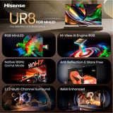 Hisense 75UR8DS RGB MiniLED, LED-Fernseher 189 cm (75 Zoll), schwarz/dunkelgrau, UltraHD/4K, Hi-View AI Engine RGB, 180Hz Panel