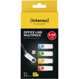 Intenso Office Line Multipack 64 GB, USB-Stick 5 USB-A 3.2 USB-Sticks in Gelb, Grün, Schwarz, Blau + Orange