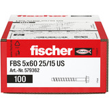 fischer Betonschraube UltraCut FBS 5x60 25/15 Sechskant mit U-Scheibe 100 Stück, galvanisch verzinkter Stahl