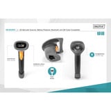 Digitus 2D Bluetooth Barcode Scanner, Barcode-Scanner schwarz, Akkubetrieb, mit Halterung, QR-Code kompatibel