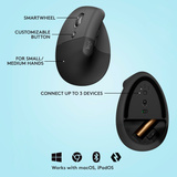 Logitech Lift, Maus graphit/schwarz, für Linkshänder, Logi Bolt, Bluetooth, Windows/macOS/iPadOS